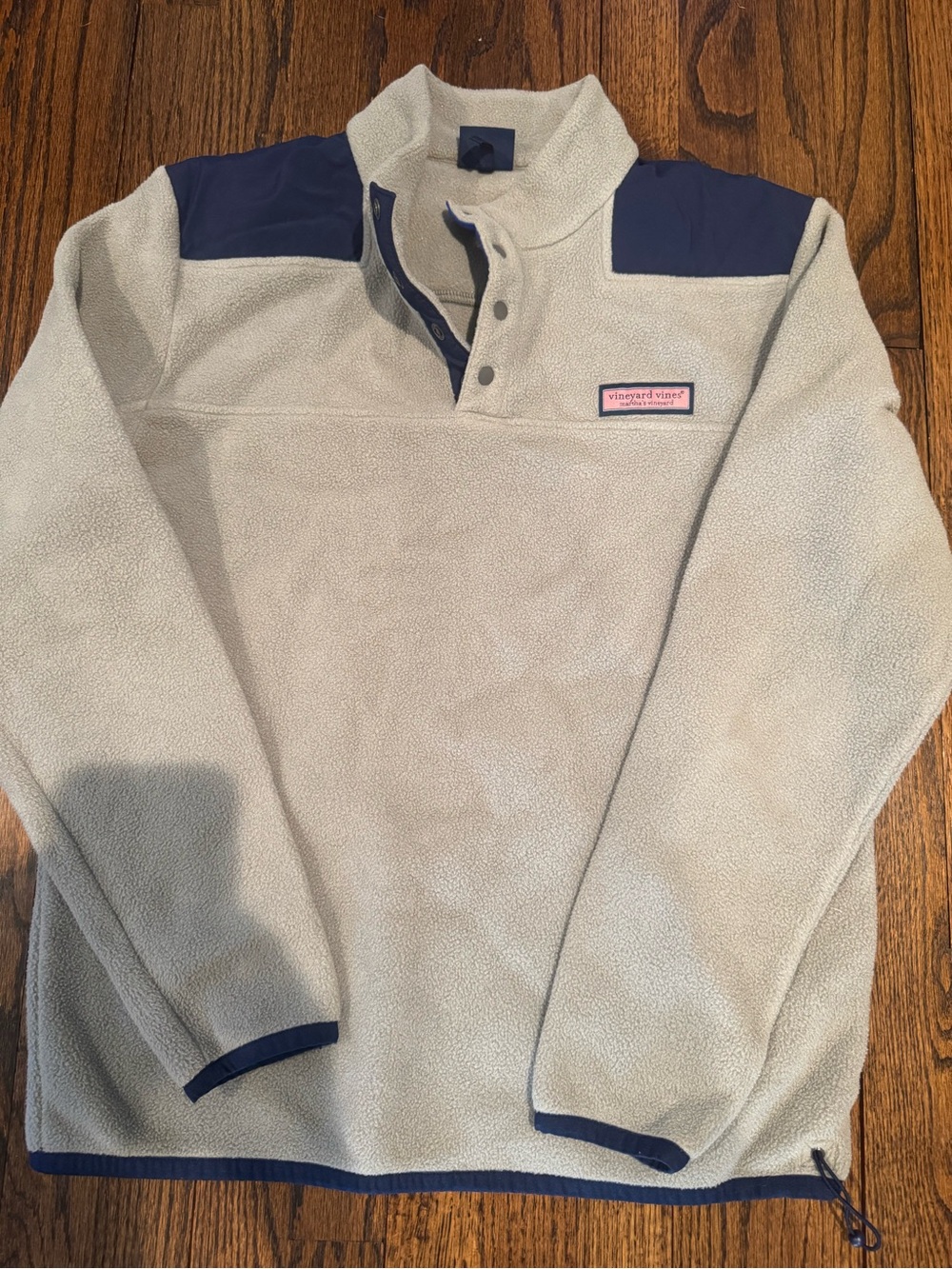 Vineyard Vines Men’s Cream Fleece Quarter-Snap Pullover with Navy Accents